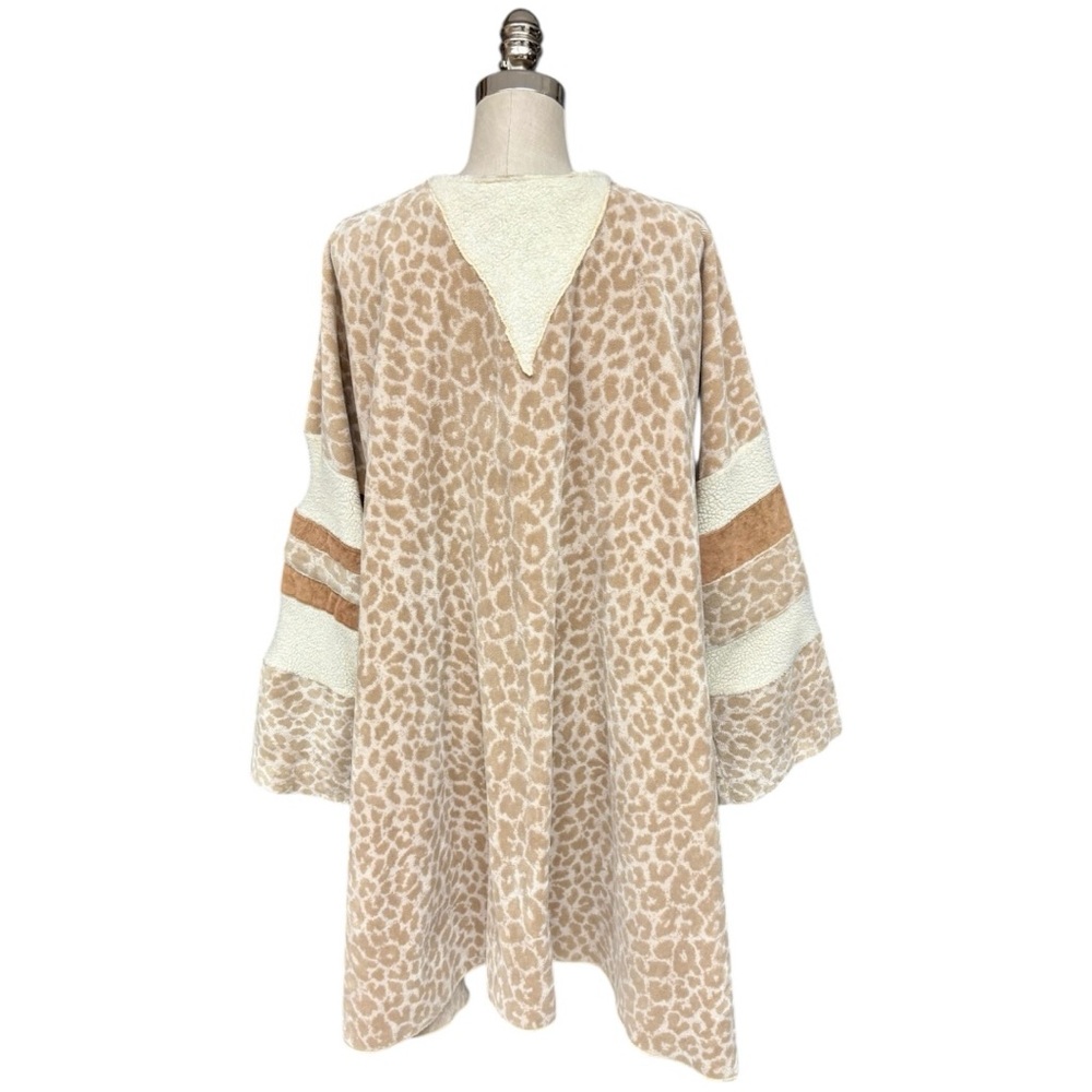 Vintage Beige Leopard Print Open Front Coat Textured Sleeve Stripes Handmade - Picture 4 of 11